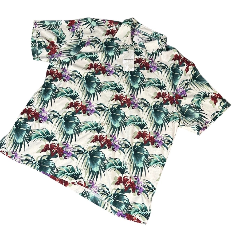 Tommy Bahama Canopy Coast Camp  Shirt NWT Men's XXL Ivory Green‎ Silk Tropical
